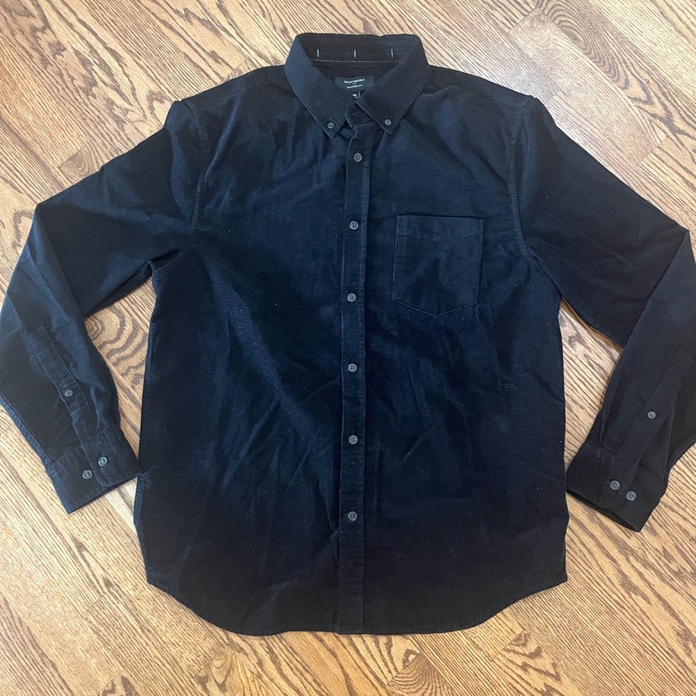 Black Banana Republic Corduroy 1 Pocket Button Down Mini Check Texture Medium